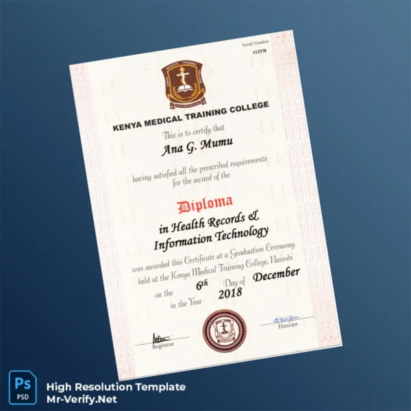 Printable Kenya Kenya Medical Training College Diploma in Health Records & Information Technology Template Image Preview - PrintDocs