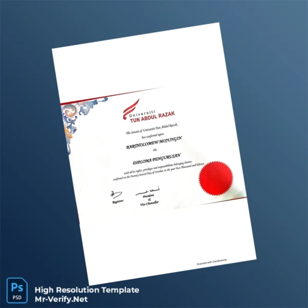 Printable Malaysia Universiti Tun Abdul Razak Diploma in Management Template Image Preview - PrintDocs