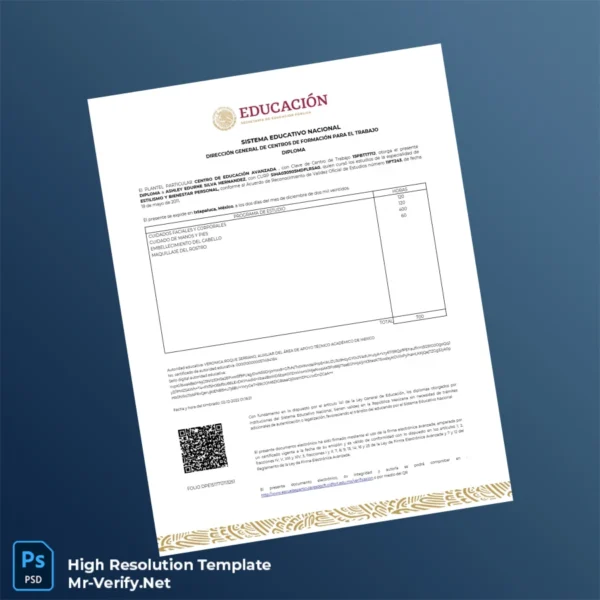 Printable Mexico Centro de Educación Avanzada Diploma in Styling and Personal Wellbeing Template Image Preview - PrintDocs