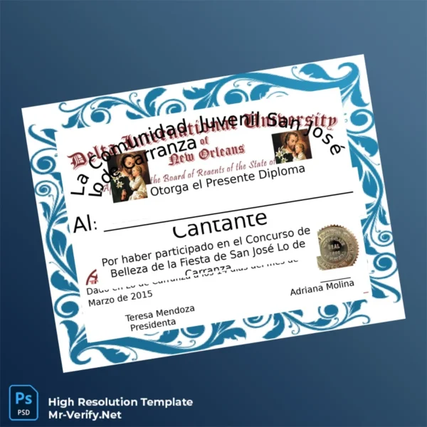 Printable Mexico Community of San José Lo de Carranza Diploma Template Image Preview - PrintDocs