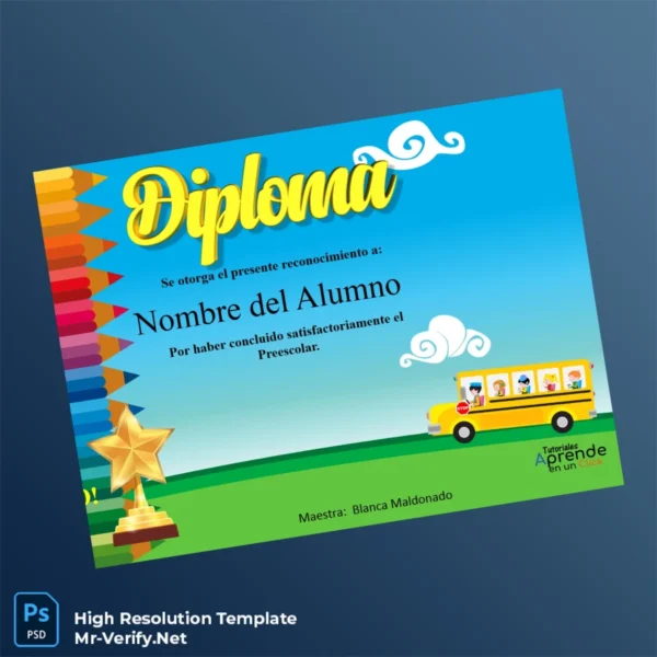 Printable Mexico Diploma Pre-school Certificate Template Image Preview - PrintDocs