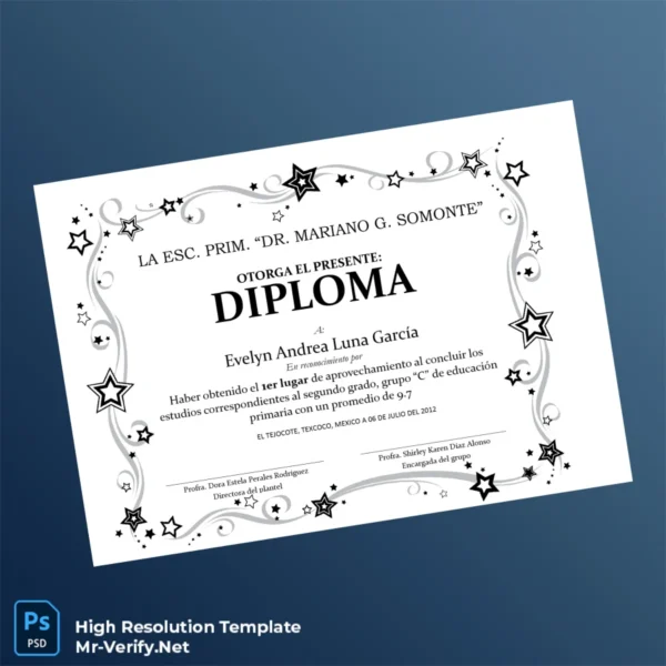 Printable Mexico Dr. Mariano G. Somonte Primary School Academic Excellence Diploma Image Preview - PrintDocs