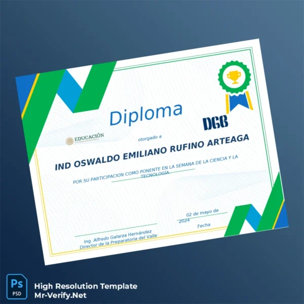 Printable Mexico Educational Institute Diploma Template Image Preview - PrintDocs