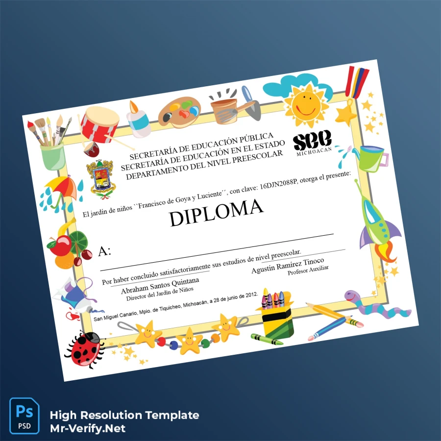 Mexico Francisco de Goya y Luciente Kindergarten Pre-School Diploma Template Printable Mexico Francisco de Goya y Luciente Kindergarten Pre-School Diploma Template Image Preview - PrintDocs