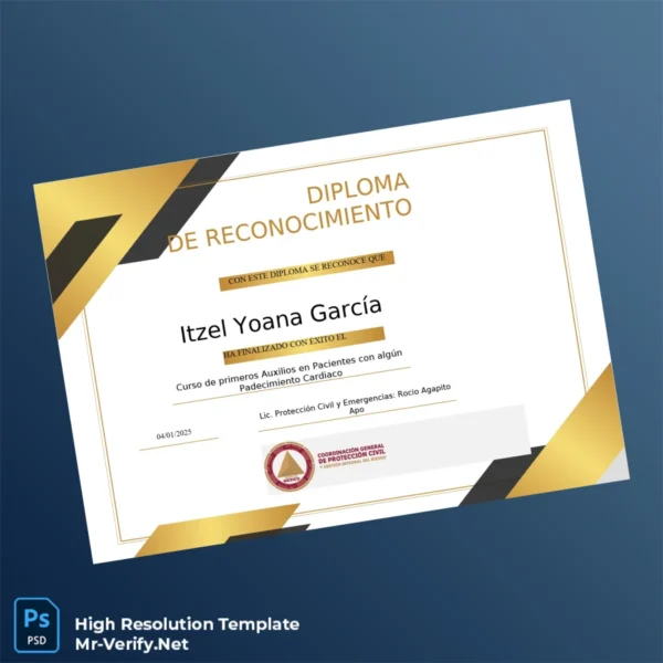 Printable Mexico General Civil Protection Diploma in First Aid for Cardiac Patients Template Image Preview - PrintDocs