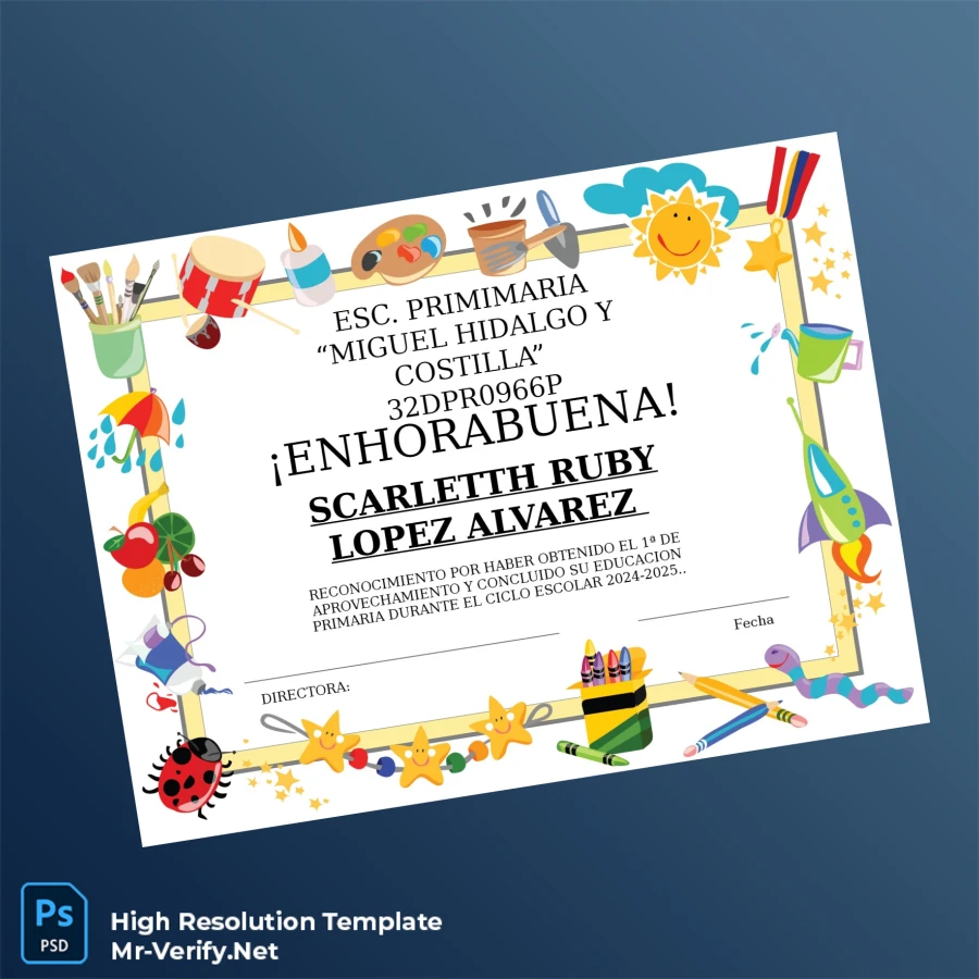 Mexico Miguel Hidalgo y Costilla Primary School Recognition Certificate Printable Mexico Miguel Hidalgo y Costilla Primary School Recognition Certificate Image Preview - PrintDocs