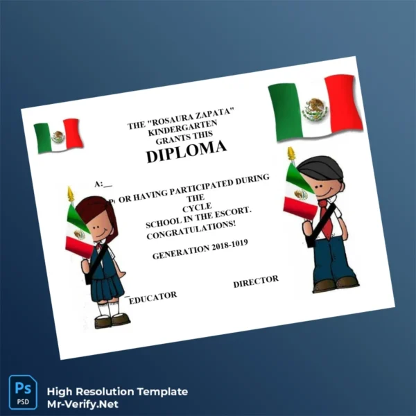 Printable Mexico Rosaura Zapata Kindergarten Diploma Template Image Preview - PrintDocs