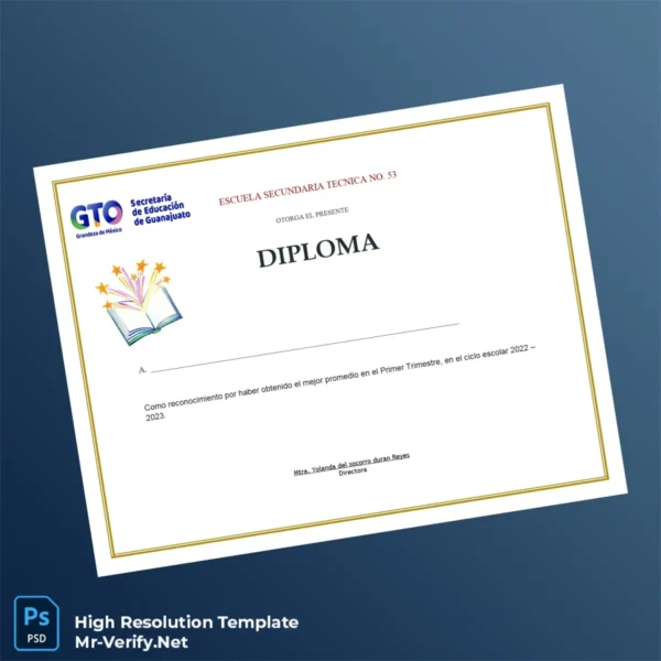 Mexico Technical Secondary School No. 53 Best Average Diploma 2022-2023 Template Printable Mexico Technical Secondary School No. 53 Best Average Diploma 2022-2023 Template Image Preview - PrintDocs