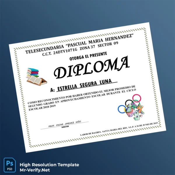 Printable Mexico Telesecundaria Pascual María Hernández Diploma Certificate Image Preview - PrintDocs