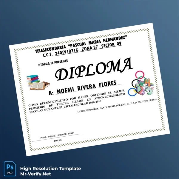 Printable Mexico Telesecundaria Pascual Maria Hernandez Diploma Template Image Preview - PrintDocs