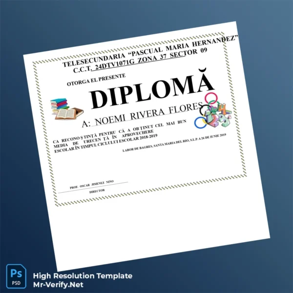 Mexico Telesecundaria 'Pascual Maria Hernandez' High School Diploma Template Printable Mexico Telesecundaria 'Pascual Maria Hernandez' High School Diploma Template Image Preview - PrintDocs