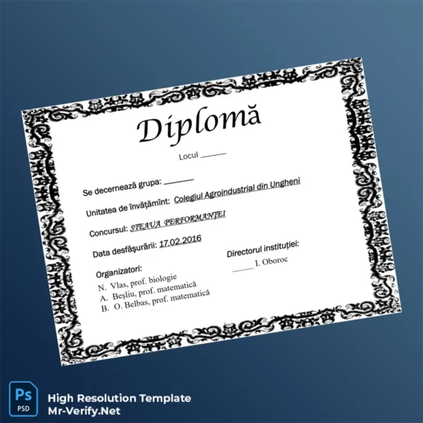 Printable Moldova Colegiul Agroindustrial din Ungheni Certificate of Mention Image Preview - PrintDocs