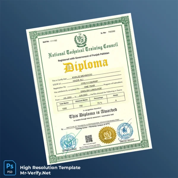 Printable Pakistan Institute of Technical and Professional Education One Year Diploma in English Language Template Image Preview - PrintDocs