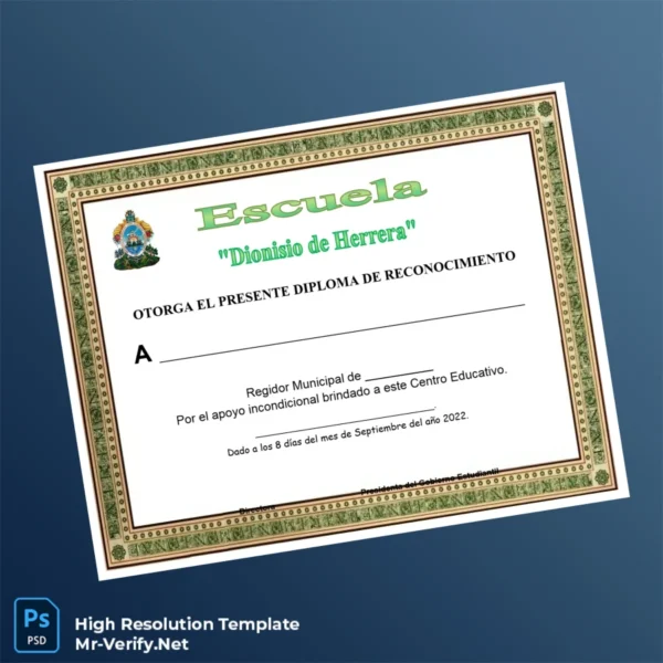 Printable Panama Dionisio de Herrera School Recognition Diploma Template Image Preview - PrintDocs