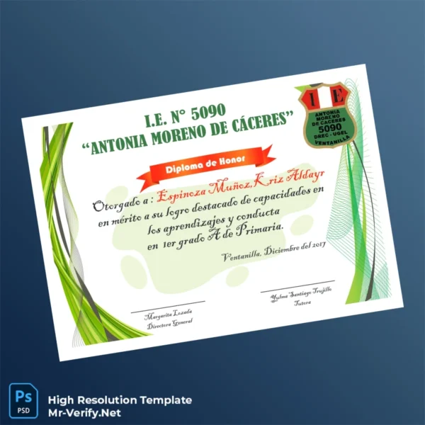 Peru Antonia Moreno de Cáceres Honor Diploma Template Printable Peru Antonia Moreno de Cáceres Honor Diploma Template Image Preview - PrintDocs