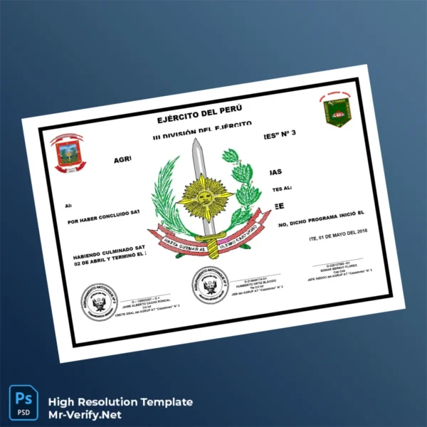 Printable Peru Army Infantry Command Course Diploma Certificate Image Preview - PrintDocs