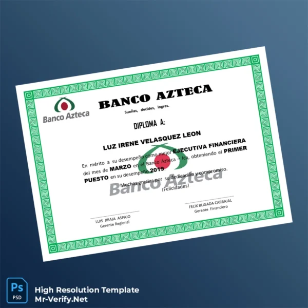 Peru Banco Azteca Diploma Certificate Printable Peru Banco Azteca Diploma Certificate Image Preview - PrintDocs