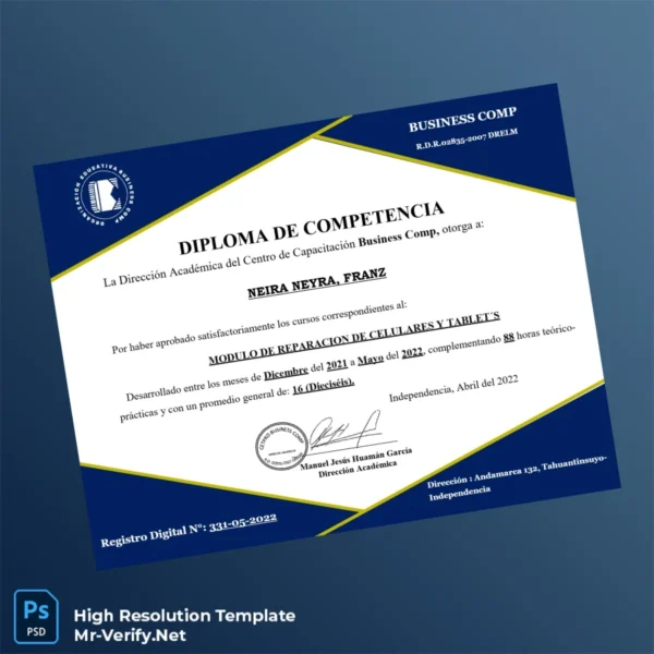 Printable Peru Business Comp Diploma of Competence in Cell and Tablet Repair Module Image Preview - PrintDocs