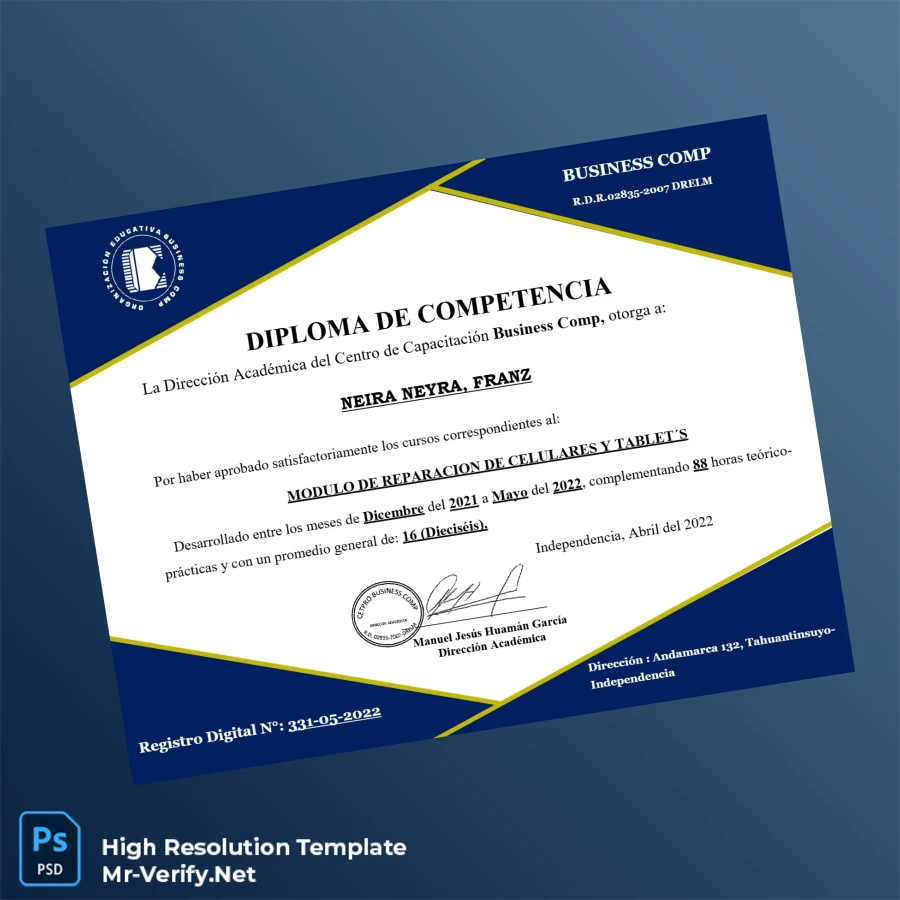 Peru Business Comp Diploma of Competence in Cell and Tablet Repair Module Printable Peru Business Comp Diploma of Competence in Cell and Tablet Repair Module Image Preview - PrintDocs