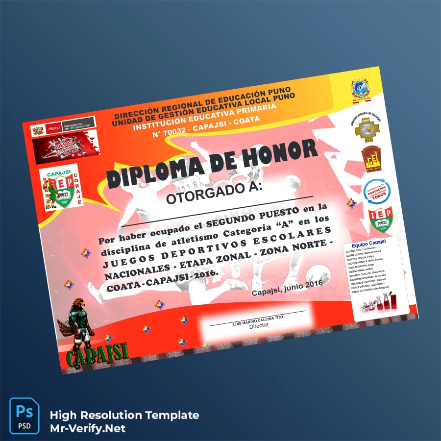 Peru Capajsi Primary School Honor Diploma Template Printable Peru Capajsi Primary School Honor Diploma Template Image Preview - PrintDocs