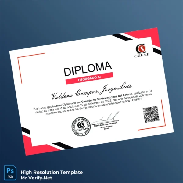 Printable Peru Centro de Formación en Administración Pública Diploma in Contract Management Template Image Preview - PrintDocs