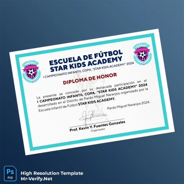 Peru Escuela de Fútbol Star Kids Academy Diploma of Honor Template Printable Peru Escuela de Fútbol Star Kids Academy Diploma of Honor Template Image Preview - PrintDocs