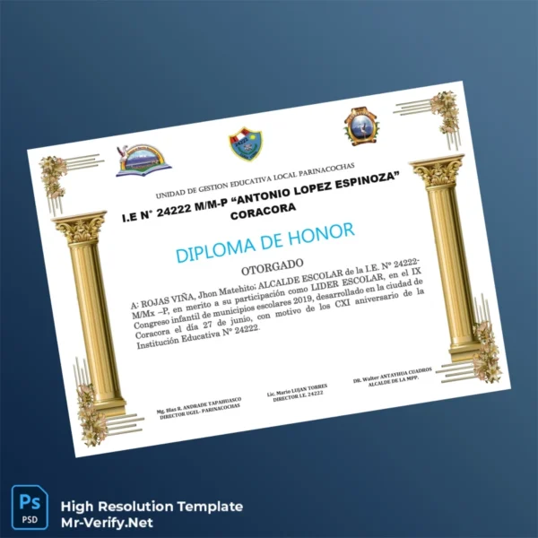 Printable Peru I.E N° 24222 M_M-P _Antonio Lopez Espinoza_ Diploma of Honor Template Image Preview - PrintDocs