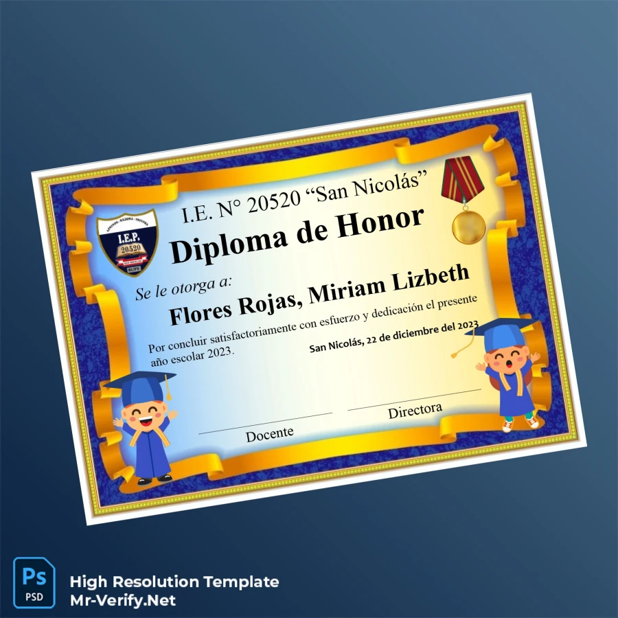 Peru I.E. N° 20520 'San Nicolás' Honor Diploma Template Printable Peru I.E. N° 20520 'San Nicolás' Honor Diploma Template Image Preview - PrintDocs