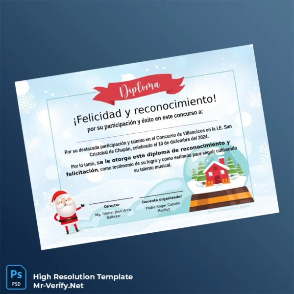Peru I.E. San Cristobal de Chupán Recognition Diploma Template Printable Peru I.E. San Cristobal de Chupán Recognition Diploma Template Image Preview - PrintDocs