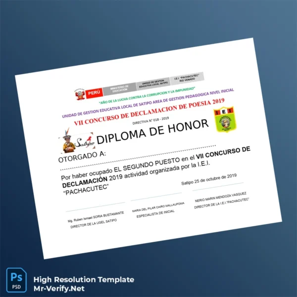 Peru I.E.I. _Pachacutec_ Honor Diploma Printable Peru I.E.I. _Pachacutec_ Honor Diploma Image Preview - PrintDocs