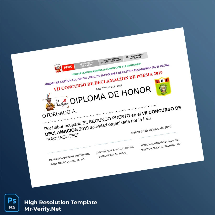 Peru I.E.I. _Pachacutec_ Honor Diploma Printable Peru I.E.I. _Pachacutec_ Honor Diploma Image Preview - PrintDocs