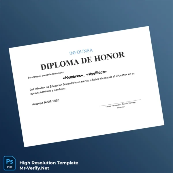 Peru INFOUNSA Honor Diploma Template Printable Peru INFOUNSA Honor Diploma Template Image Preview - PrintDocs