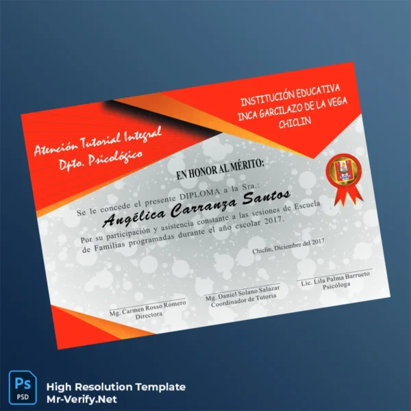 Printable Peru Inca Garcilazo de la Vega High School Diploma Image Preview - PrintDocs
