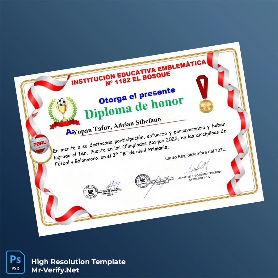Peru Institución Educativa Emblemática No 1182 El Bosque Diploma of Honor Template Printable Peru Institución Educativa Emblemática No 1182 El Bosque Diploma of Honor Template Image Preview - PrintDocs