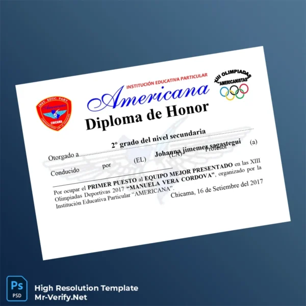Peru Institutional Educational Particular Americana Diploma of Honor Printable Peru Institutional Educational Particular Americana Diploma of Honor Image Preview - PrintDocs