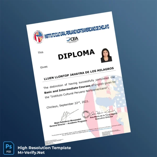 Printable Peru Instituto Cultural Peruano Norteamericano Diploma in Basic and Intermediate Courses of English Image Preview - PrintDocs