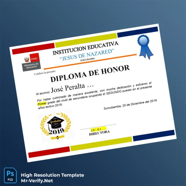 Peru Jesus de Nazared Honor Diploma Printable Peru Jesus de Nazared Honor Diploma Image Preview - PrintDocs