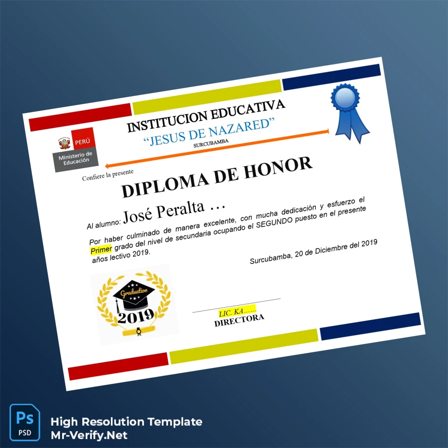 Peru Jesus de Nazared Honor Diploma Printable Peru Jesus de Nazared Honor Diploma Image Preview - PrintDocs
