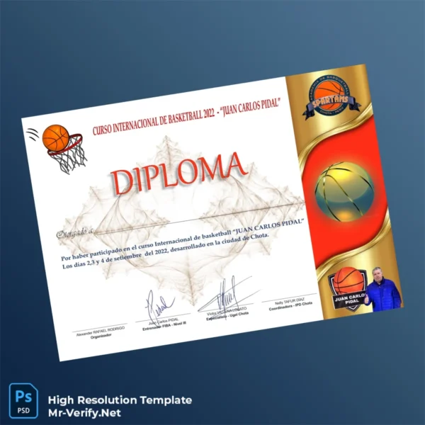 Peru Juan Carlos Pidal International Basketball Course Diploma Printable Peru Juan Carlos Pidal International Basketball Course Diploma Image Preview - PrintDocs