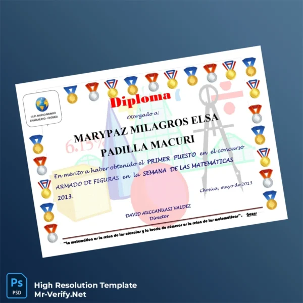 Printable Peru L.E.P. Nuevo Mundo High School Diploma in Mathematics Template Image Preview - PrintDocs