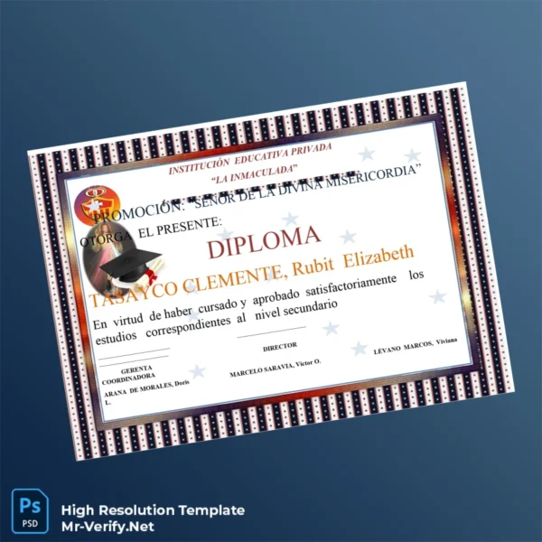 Peru La Inmaculada High School Diploma Printable Peru La Inmaculada High School Diploma Image Preview - PrintDocs