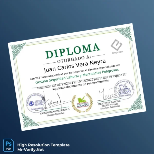 Peru National Customs School Diploma in Labor Security Management and Hazardous Goods Printable Peru National Customs School Diploma in Labor Security Management and Hazardous Goods Image Preview - PrintDocs