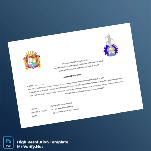 Peru National University of Altiplano Bachelor of Engineering in Electrical Engineering Diploma Printable Peru National University of Altiplano Bachelor of Engineering in Electrical Engineering Diploma Image Preview - PrintDocs