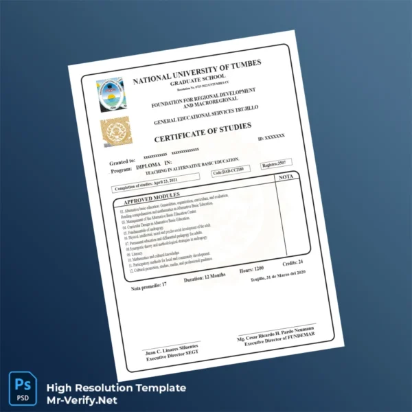 Printable Peru National University of Tumbes Diploma in Teaching in Alternative Basic Education Image Preview - PrintDocs