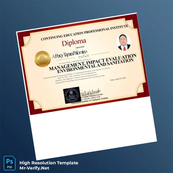 Printable Peru Professional Institute of Continuing Education Diploma in Management Environmental Impact Assessment and Sanitation Image Preview - PrintDocs