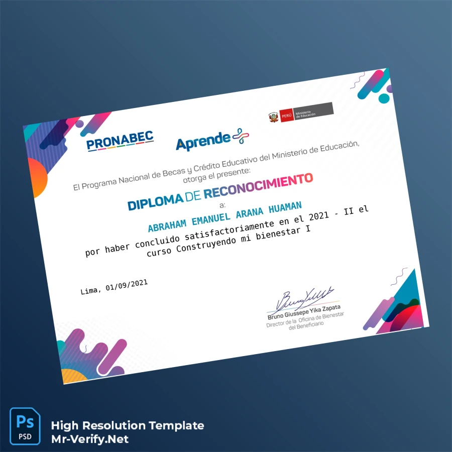 Peru Pronabec Certificate of Recognition Printable Peru Pronabec Certificate of Recognition Image Preview - PrintDocs