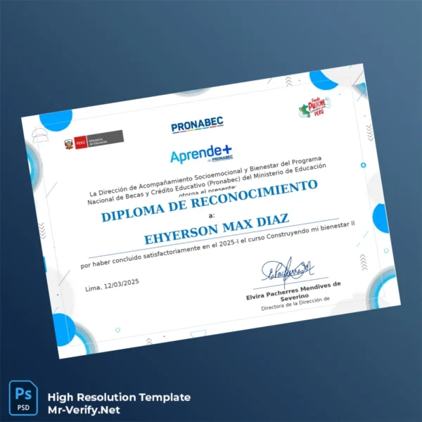 Peru Pronabec Diploma of Recognition Printable Peru Pronabec Diploma of Recognition Image Preview - PrintDocs