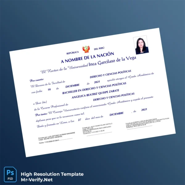 Peru Universidad Inca Garcilaso de la Vega Bachelor of Law and Political Science Template Printable Peru Universidad Inca Garcilaso de la Vega Bachelor of Law and Political Science Template Image Preview - PrintDocs