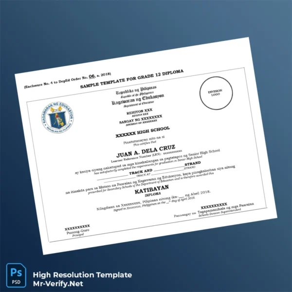 Philippines Caraga National High School High School Diploma Template Printable Philippines Caraga National High School High School Diploma Template Image Preview - PrintDocs