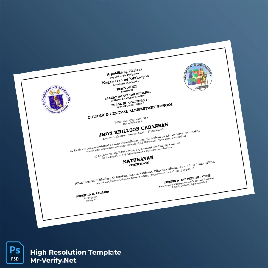 Philippines Columbio Central Elementary School Elementary Certificate Template Printable Philippines Columbio Central Elementary School Elementary Certificate Template Image Preview - PrintDocs